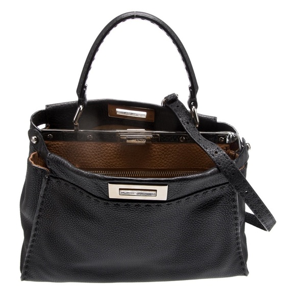 FENDI Peekaboo SMALL Black Saddle Brown Selleria Bag 1048 Hand-Sewn Topstitch - Picture 13 of 16